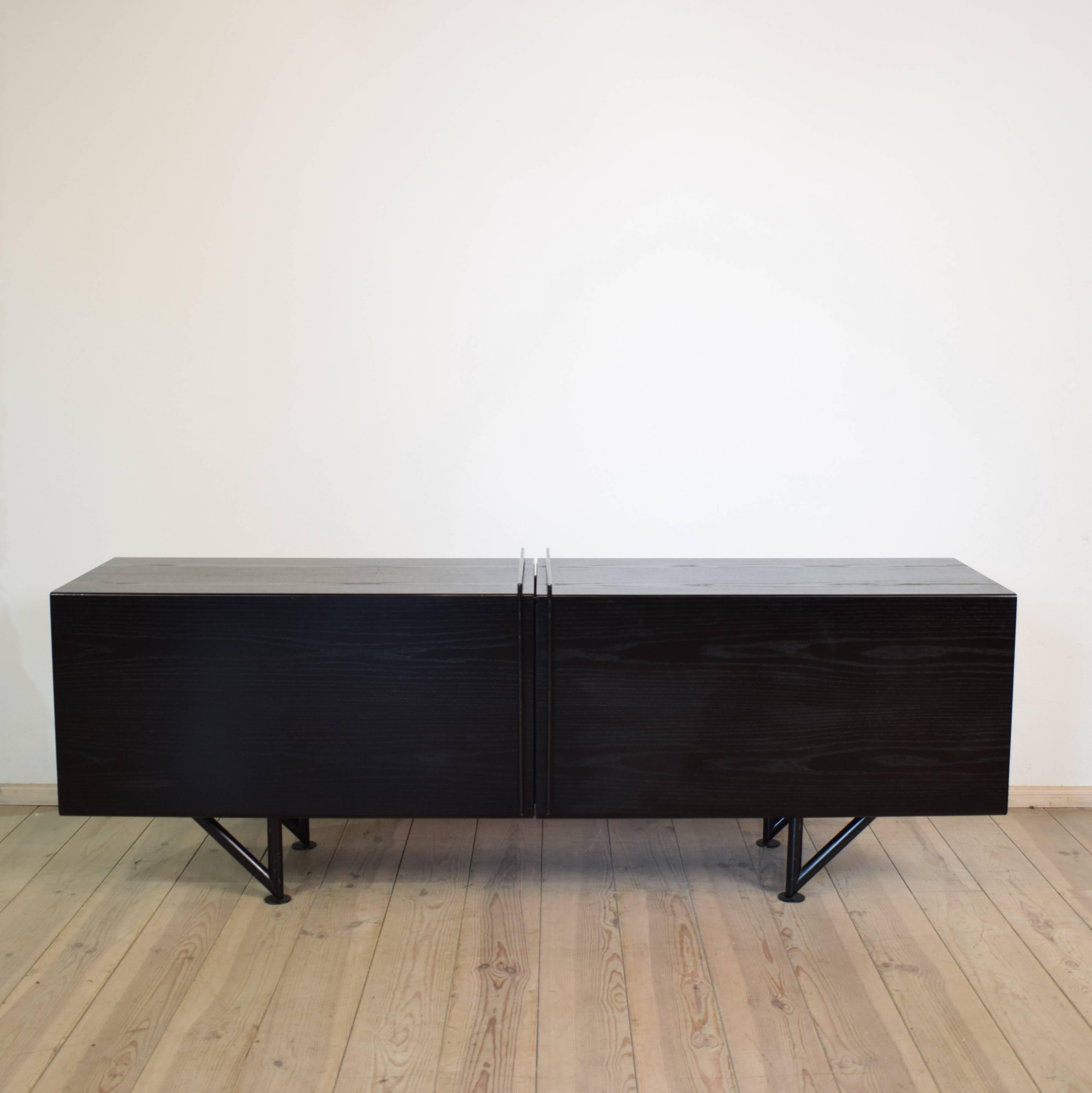 Postmodern Black and Blue Lacquered German Memphis Group Style Sideboard, 1980s In Good Condition In Berlin, DE