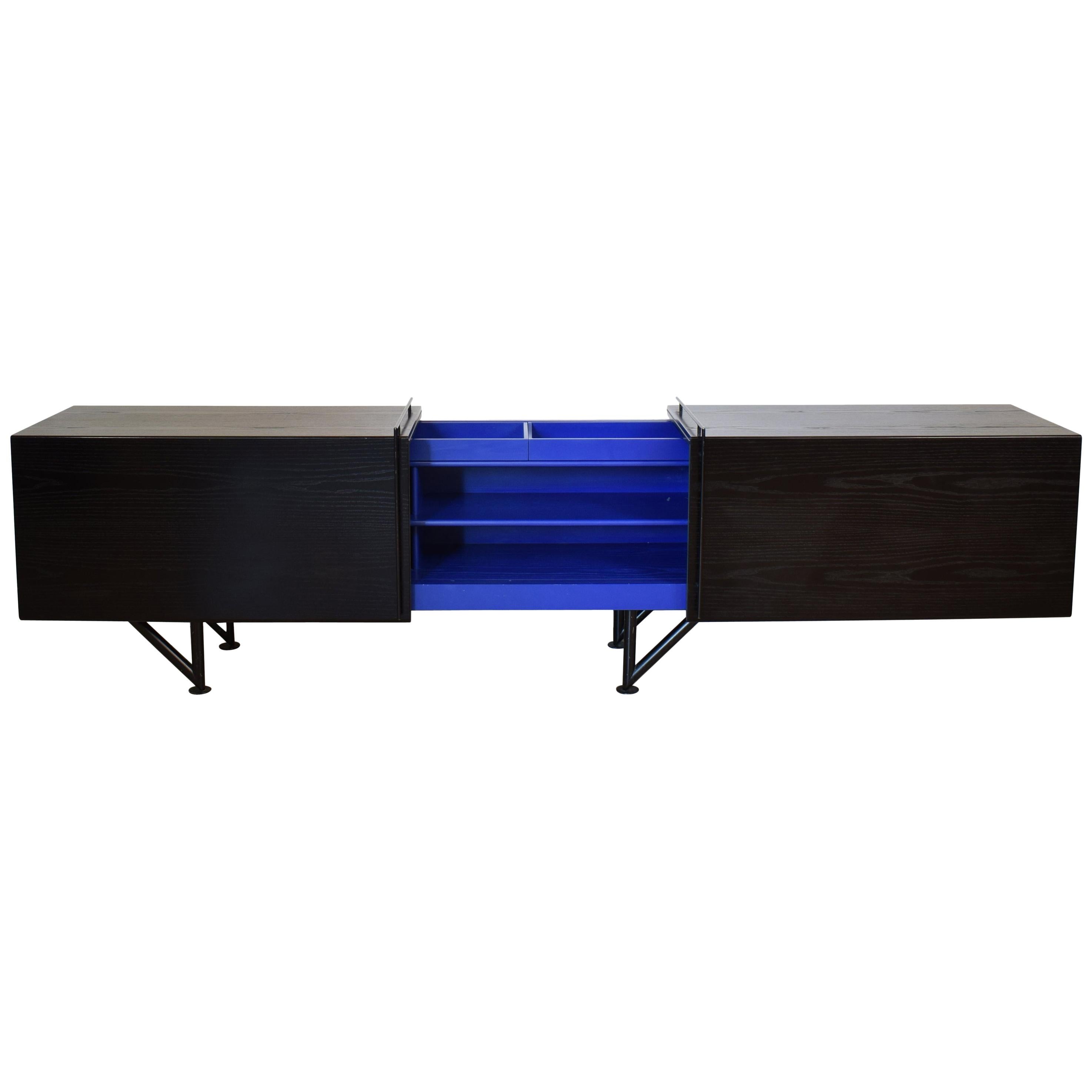Postmodern Black and Blue Lacquered German Memphis Group Style Sideboard, 1980s