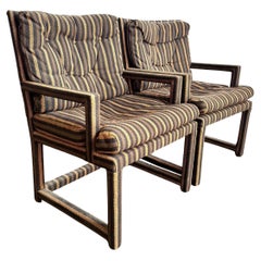 Postmodern Black and Brown Tufted Parsons Arm Chairs - A Pair