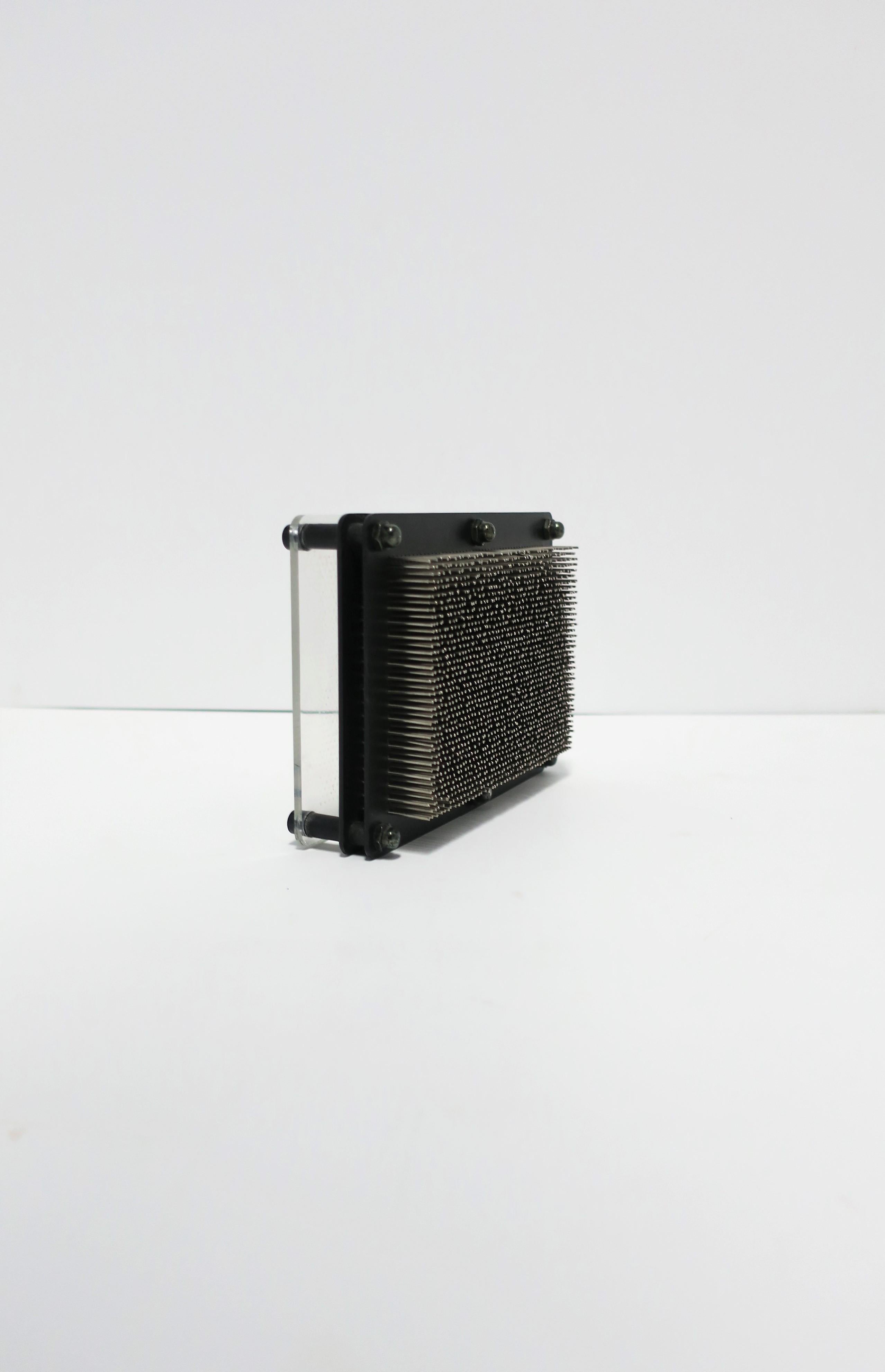 Postmodern Black Metal, Clear Acrylic and Steel Nails Decorative Object For Sale 1