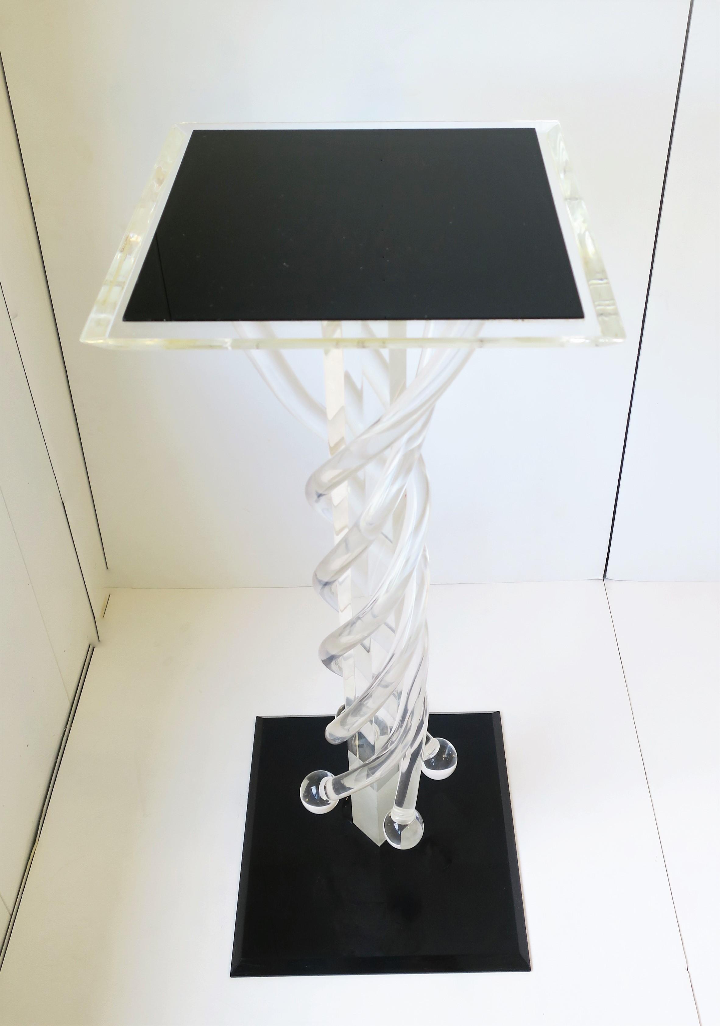 American Postmodern Lucite and Acrylic Column Pedestal Display Stand in Black and Clear