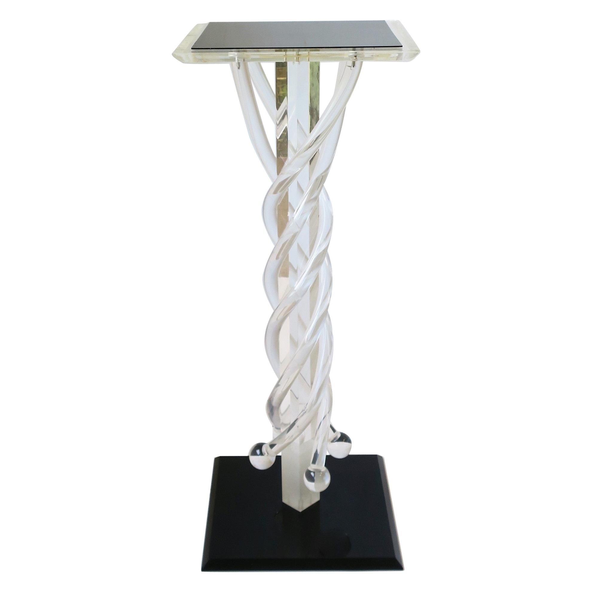Postmodern Lucite and Acrylic Column Pedestal Display Stand in Black and Clear