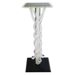 Postmodern Lucite and Acrylic Column Pedestal Display Stand in Black and Clear