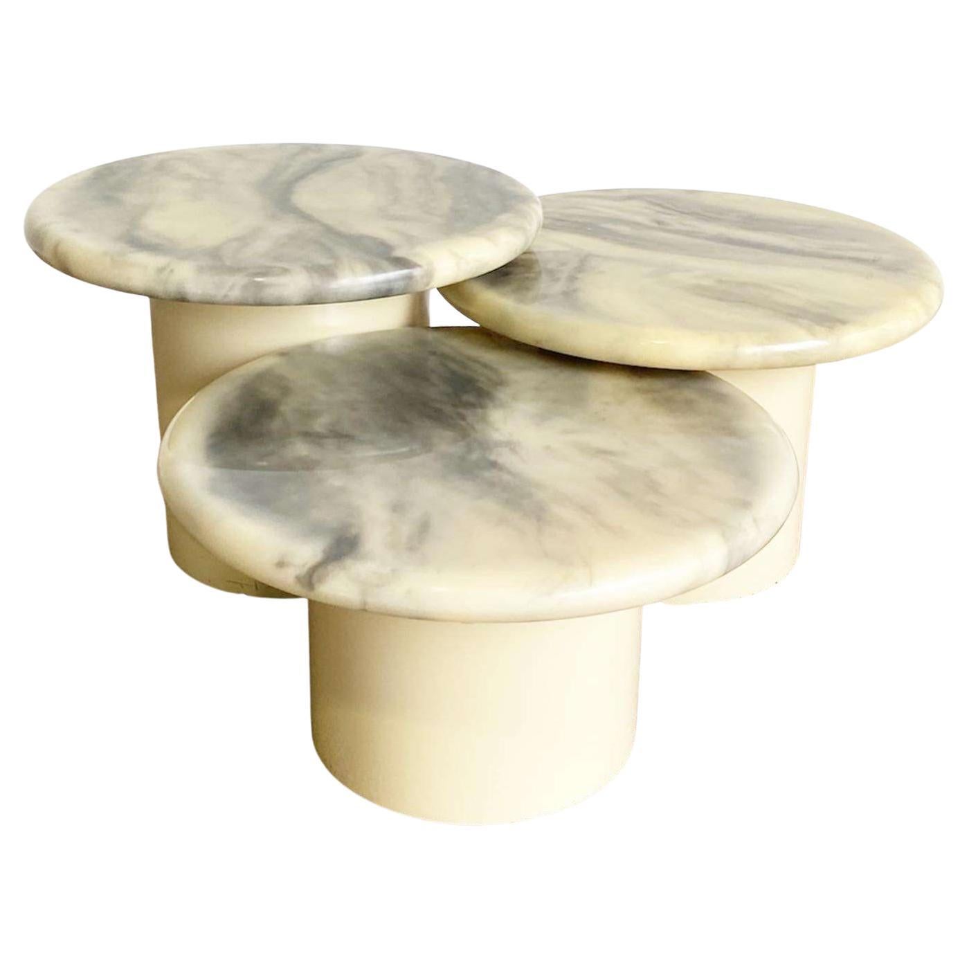 Postmodern Black and Cream Stone Top Mushroom Nesting Tables