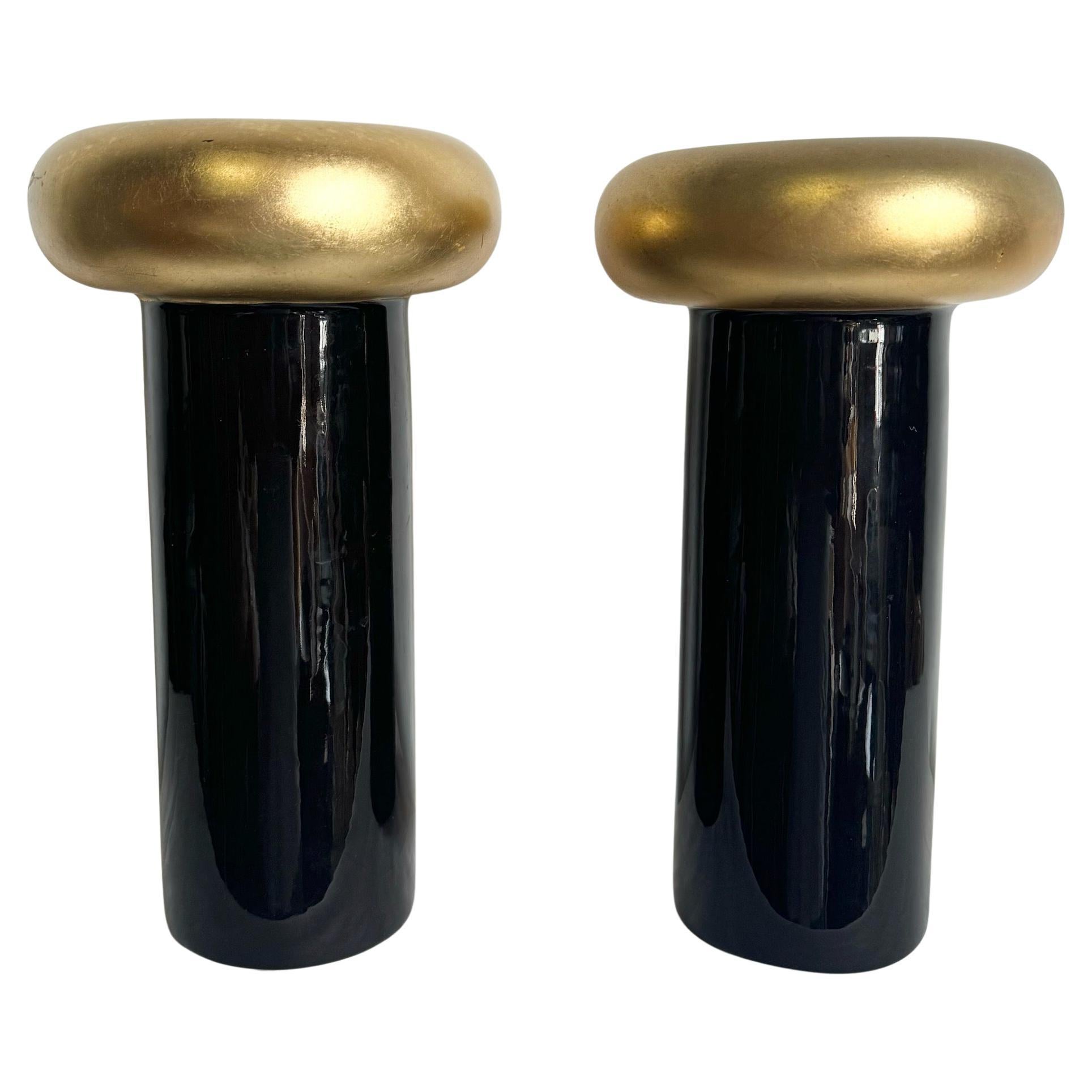 Postmodern Black and Gold Ceramic Candle Holders by Jaru