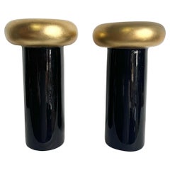 Porte-bougies postmodernes en céramique noire et or de Jaru