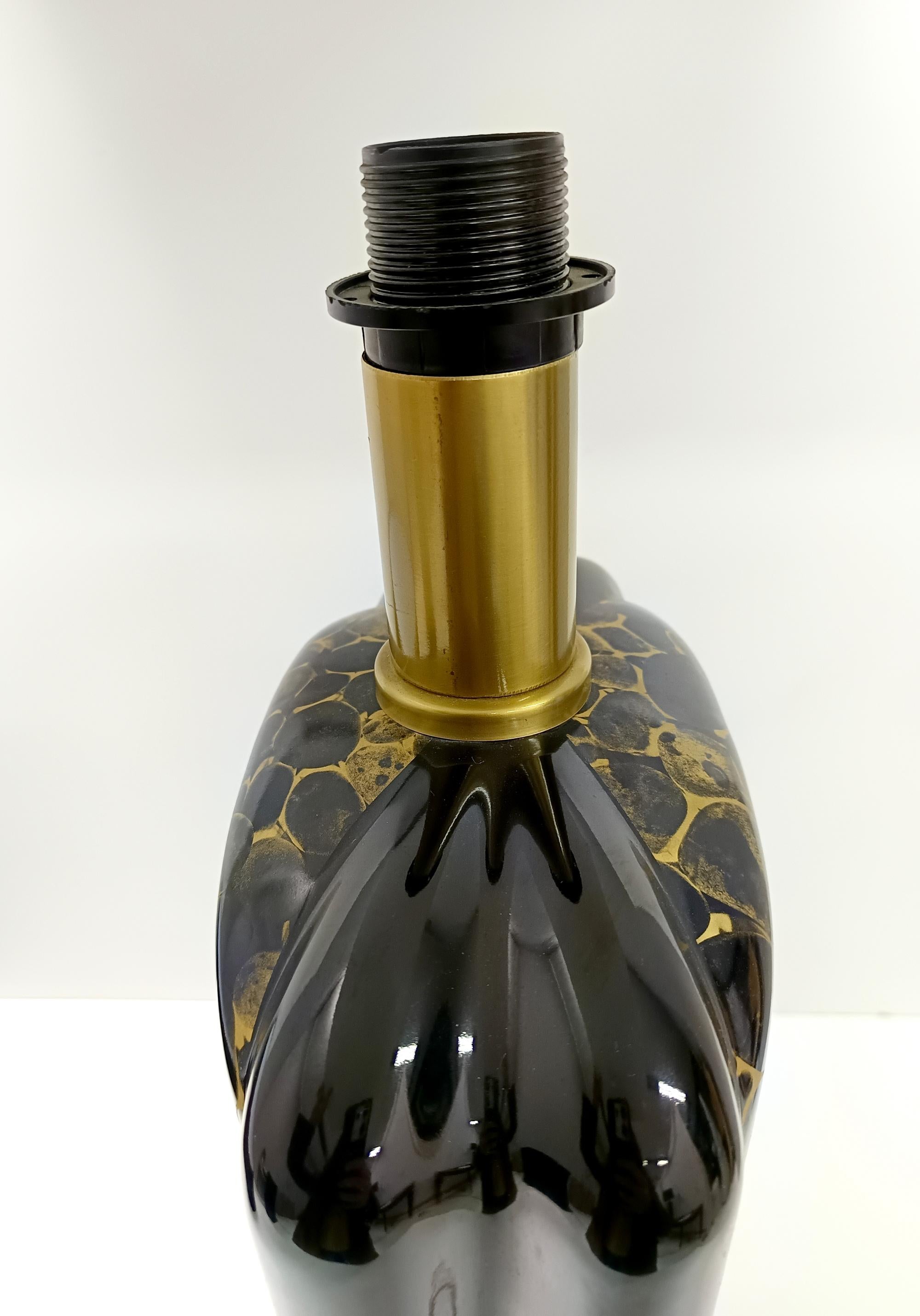 Postmodern Black and Gold Glazed Ceramic Table Lamps, Italy 1980s For Sale 3