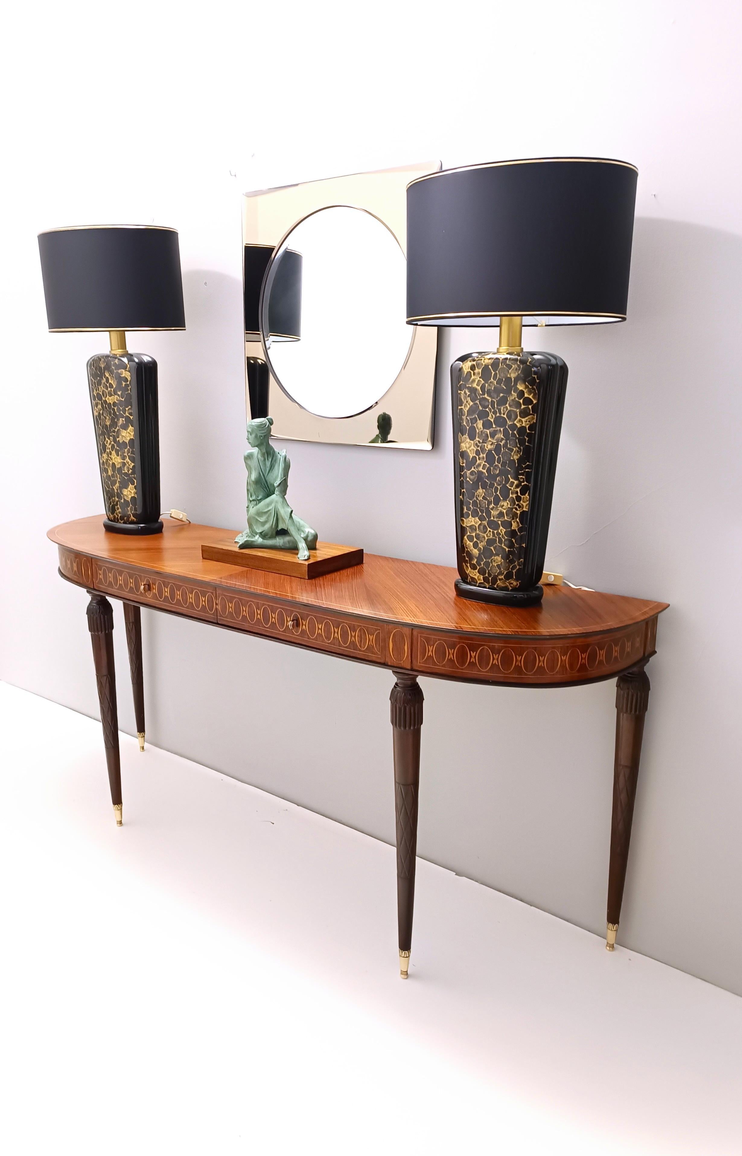 Post-Modern Postmodern Black and Gold Glazed Ceramic Table Lamps, Italy 1980s For Sale