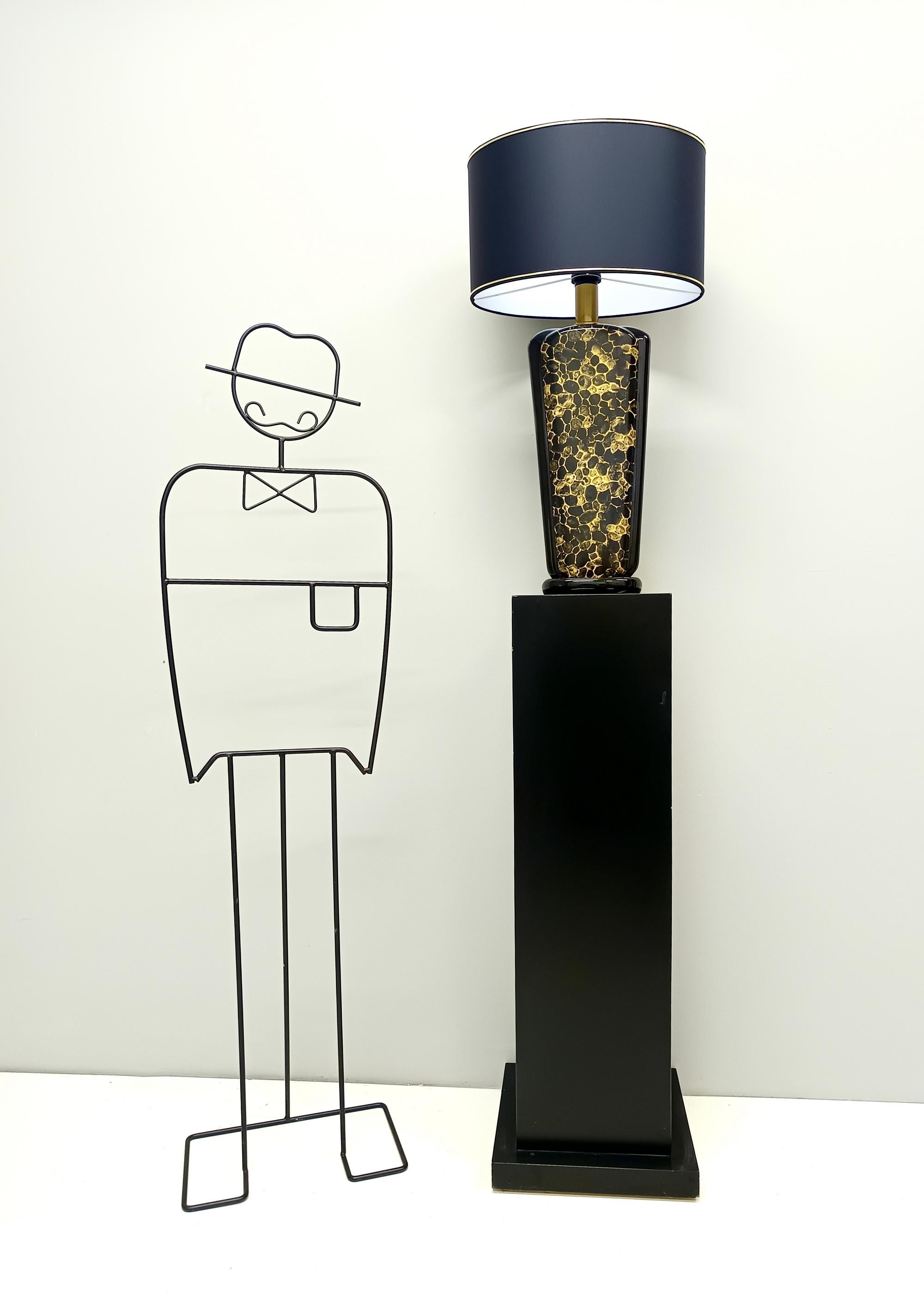 Italian Postmodern Black and Gold Glazed Ceramic Table Lamps, Italy 1980s For Sale