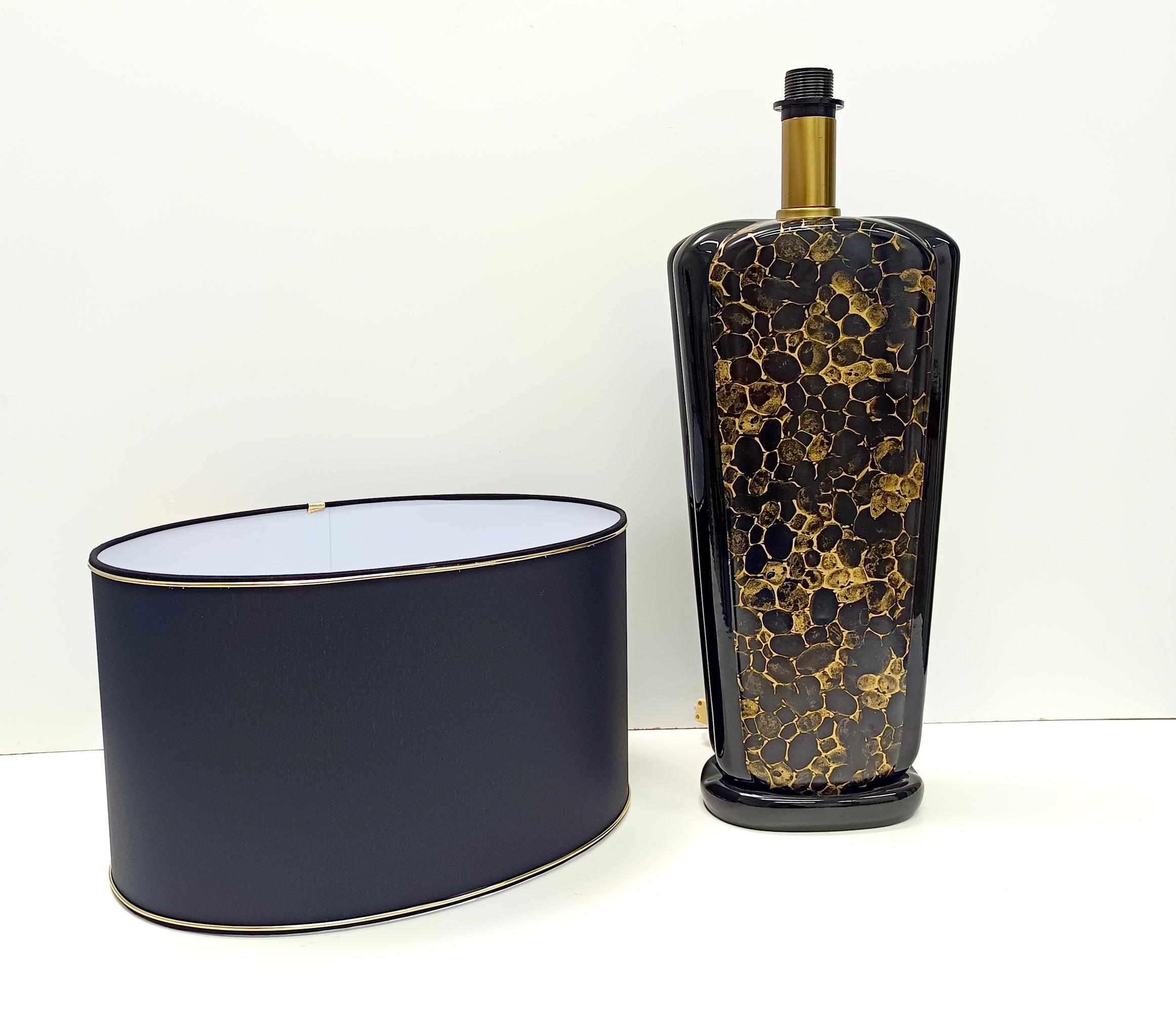 Postmodern Black and Gold Glazed Ceramic Table Lamps, Italy 1980s For Sale 2