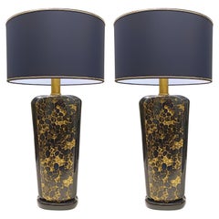 Postmodern Black and Gold Glazed Ceramic Table Lamps, Italy 1980s