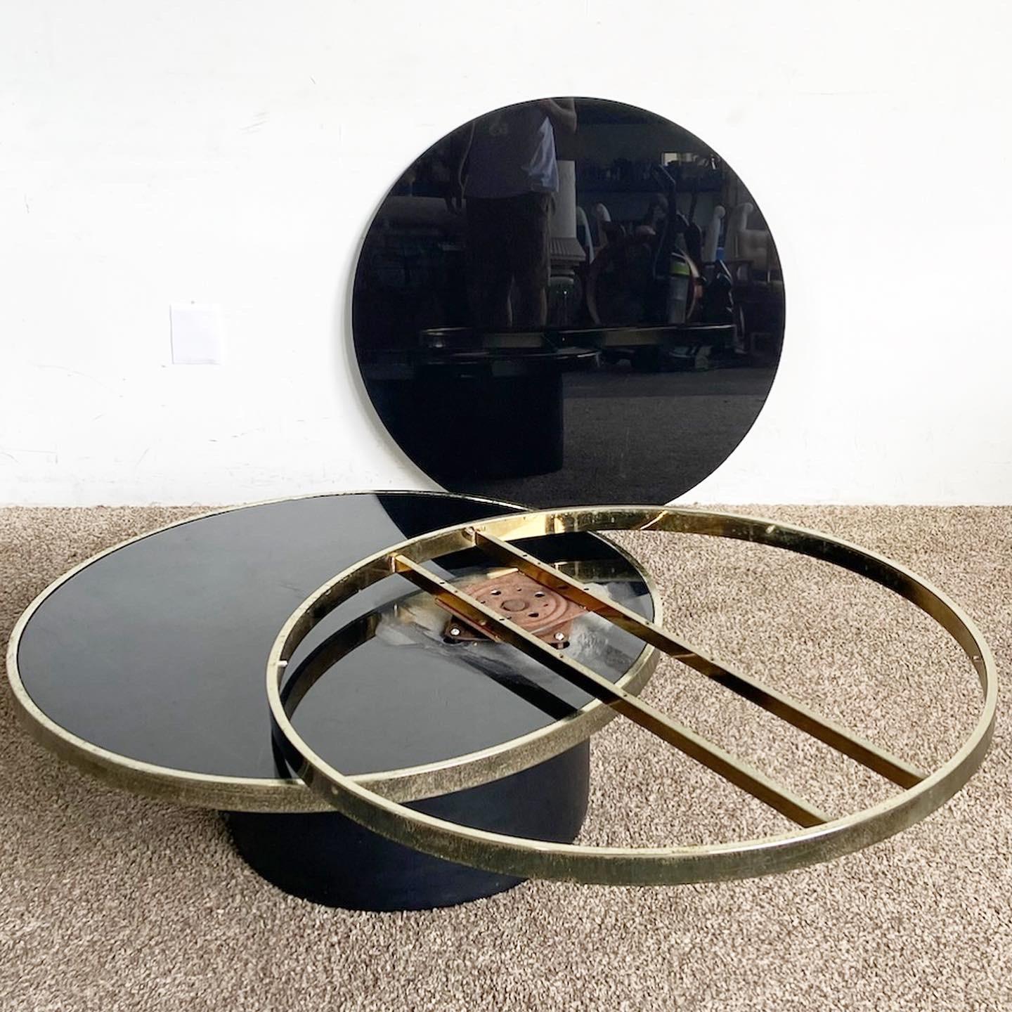 Postmodern Black and Gold Swivel Glass Top Coffee Table 3
