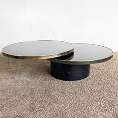 Postmodern Black and Gold Swivel Glass Top Coffee Table