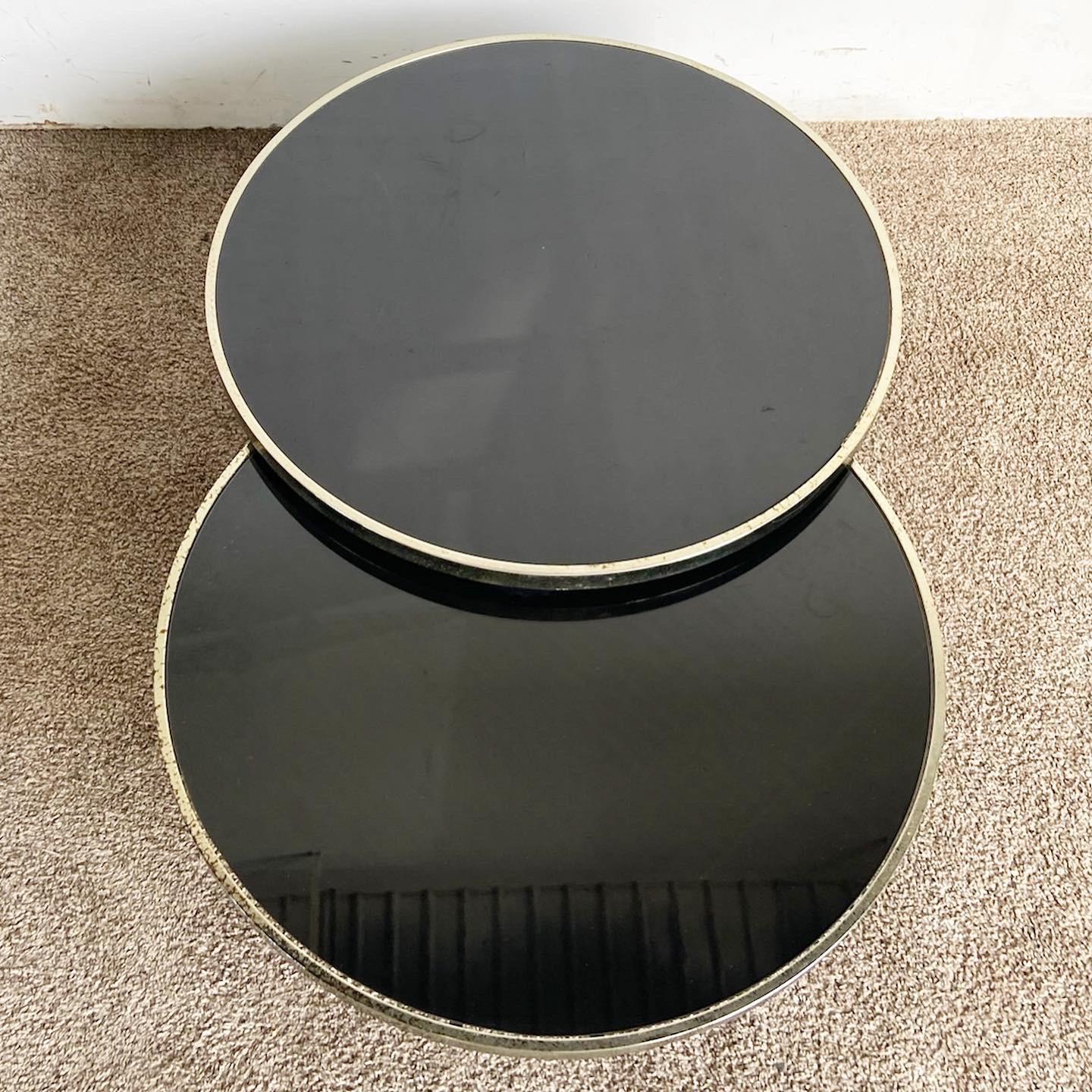 Postmodern Black and Gold Swivel Glass Top Coffee Table In Good Condition In Delray Beach, FL