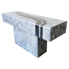 Postmodern Black and Gray Tessellated Stone Rectangular Console Table