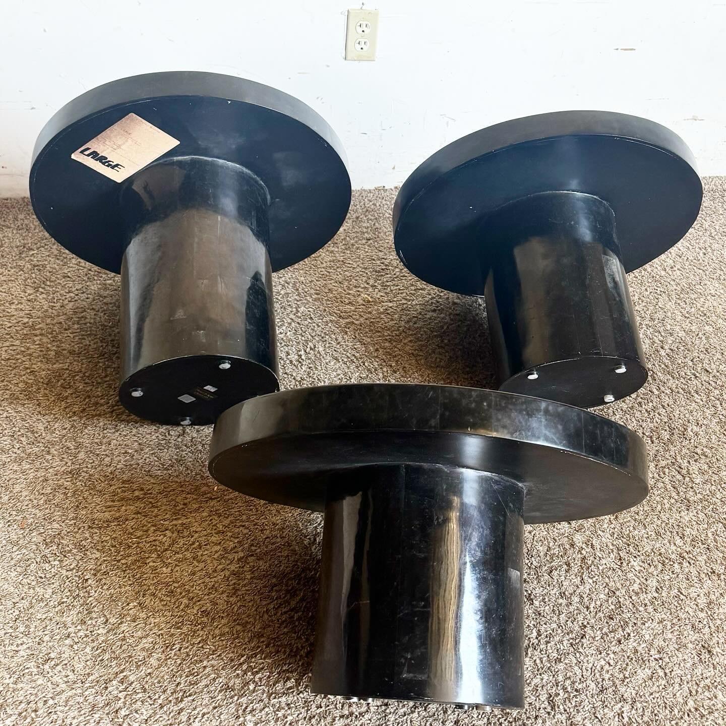 Postmodern Black and Grey Tessellated Stone Circular Mushroom Nesting Tables For Sale 1
