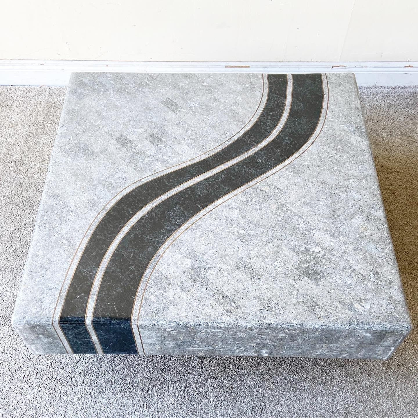 Post-Modern Postmodern Black and Grey Tessellated Stone Coffee Table
