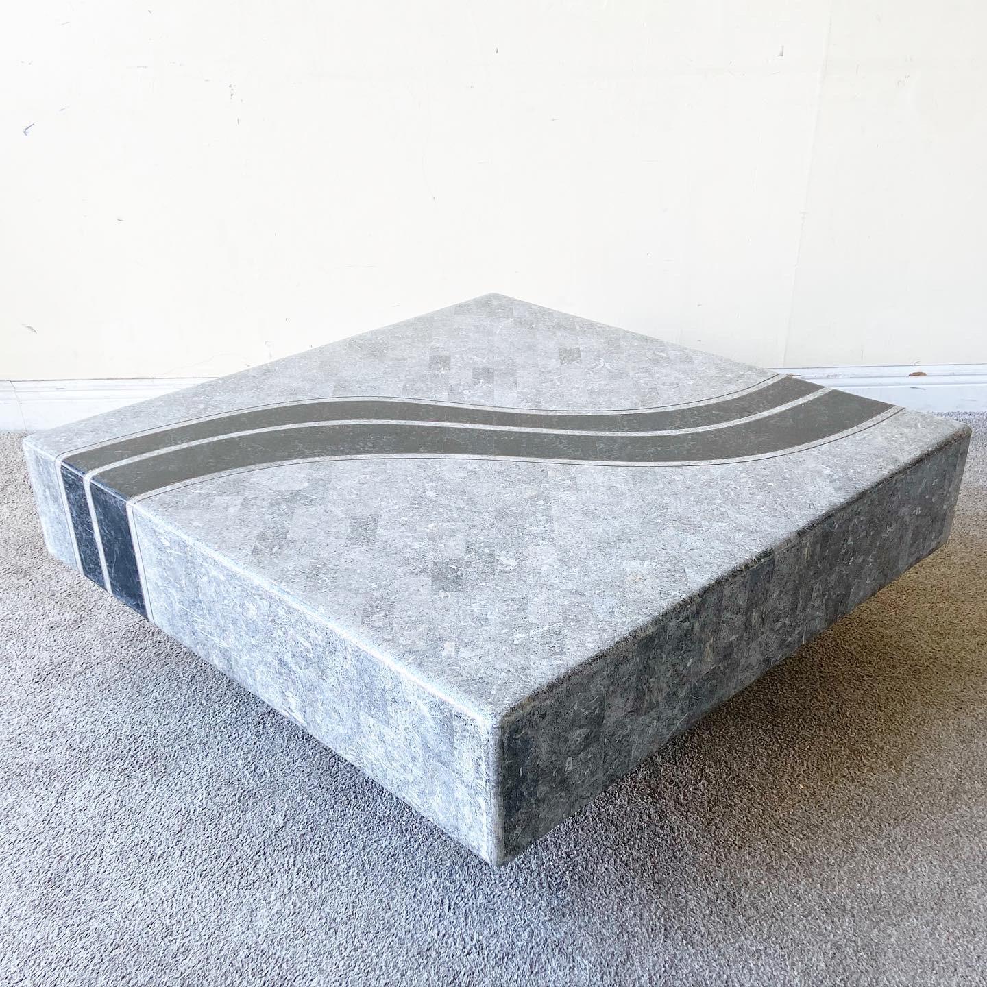 Postmodern Black and Grey Tessellated Stone Coffee Table In Good Condition In Delray Beach, FL