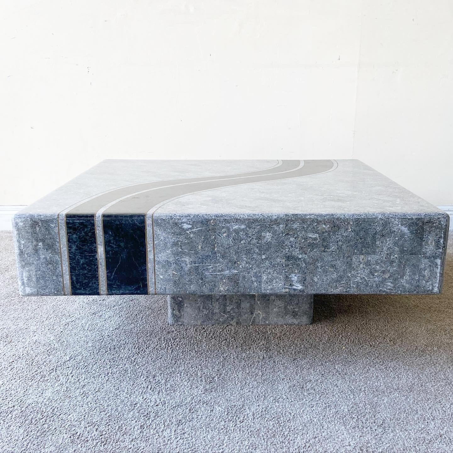 Late 20th Century Postmodern Black and Grey Tessellated Stone Coffee Table