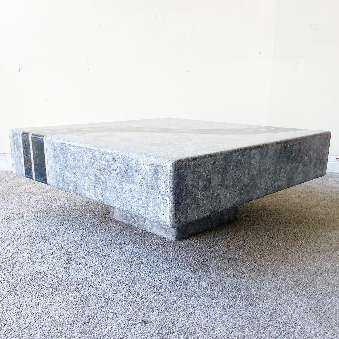Postmodern Black and Grey Tessellated Stone Coffee Table 2
