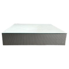 Postmodern Black and Silver Striped Mirror Top Coffee Table