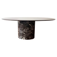 Postmodern Black and White Italian Solid Marble Oval Dining Table, Italy, 1970s