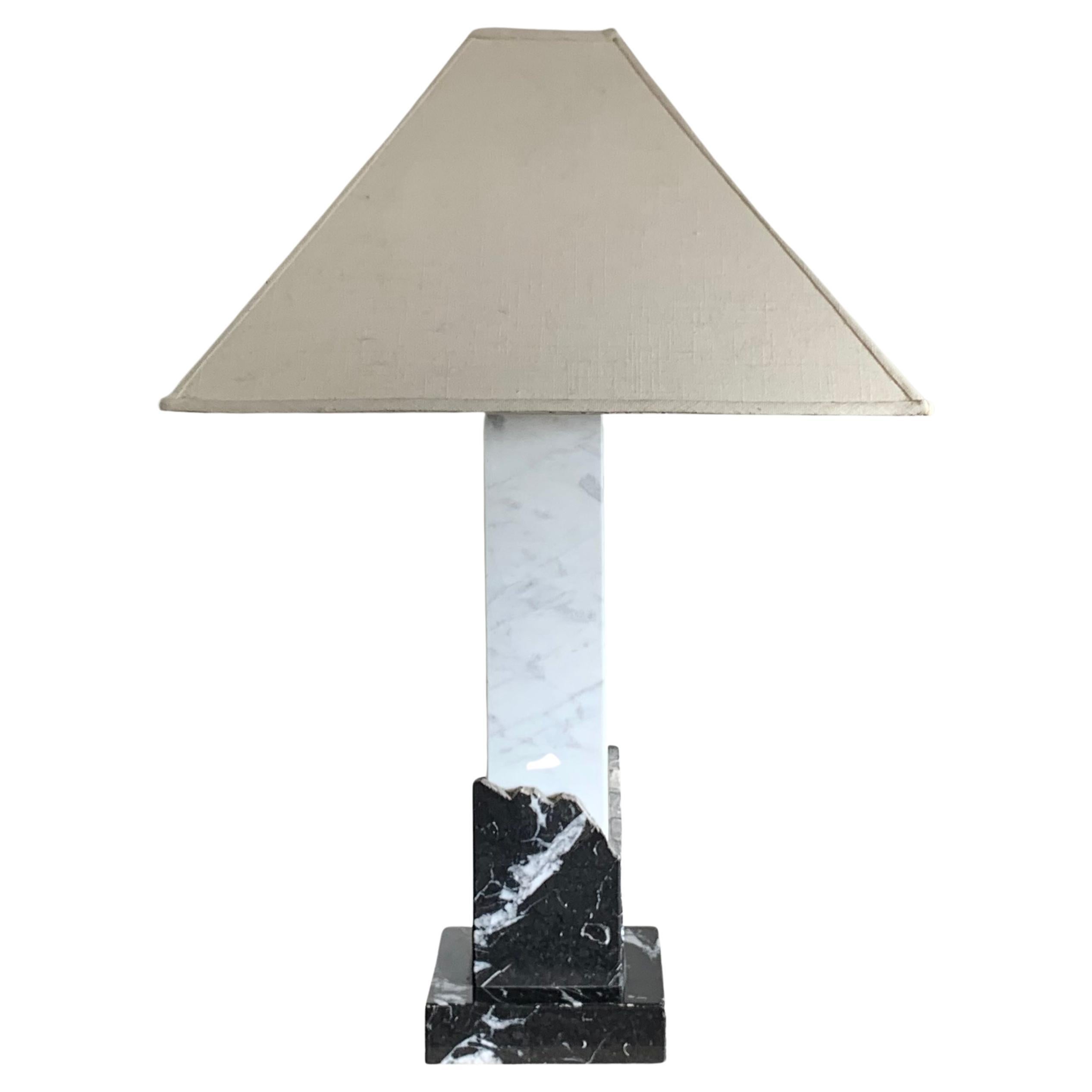Postmodern Black and White Marble Column Lamp, Signed, 1970s