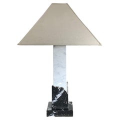 Postmodern Black and White Marble Column Lamp, Signed, 1970s
