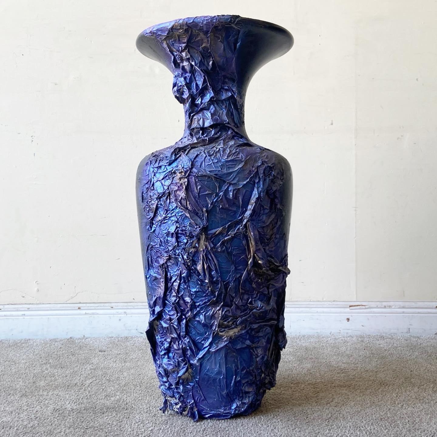 Post-Modern Postmodern Black, Blue and Purple Paper Mache Vase For Sale