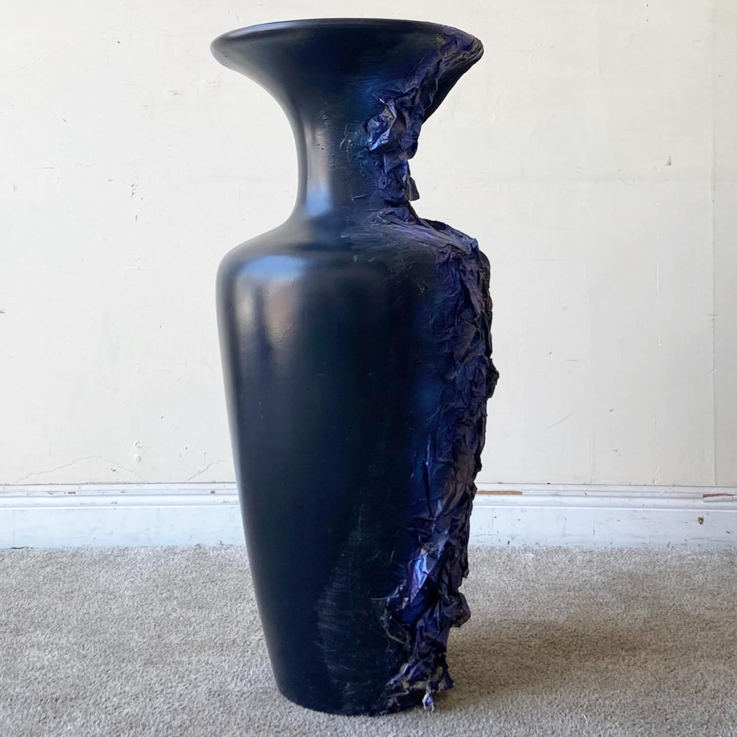 Postmodern Black, Blue and Purple Paper Mache Vase In Good Condition For Sale In Delray Beach, FL