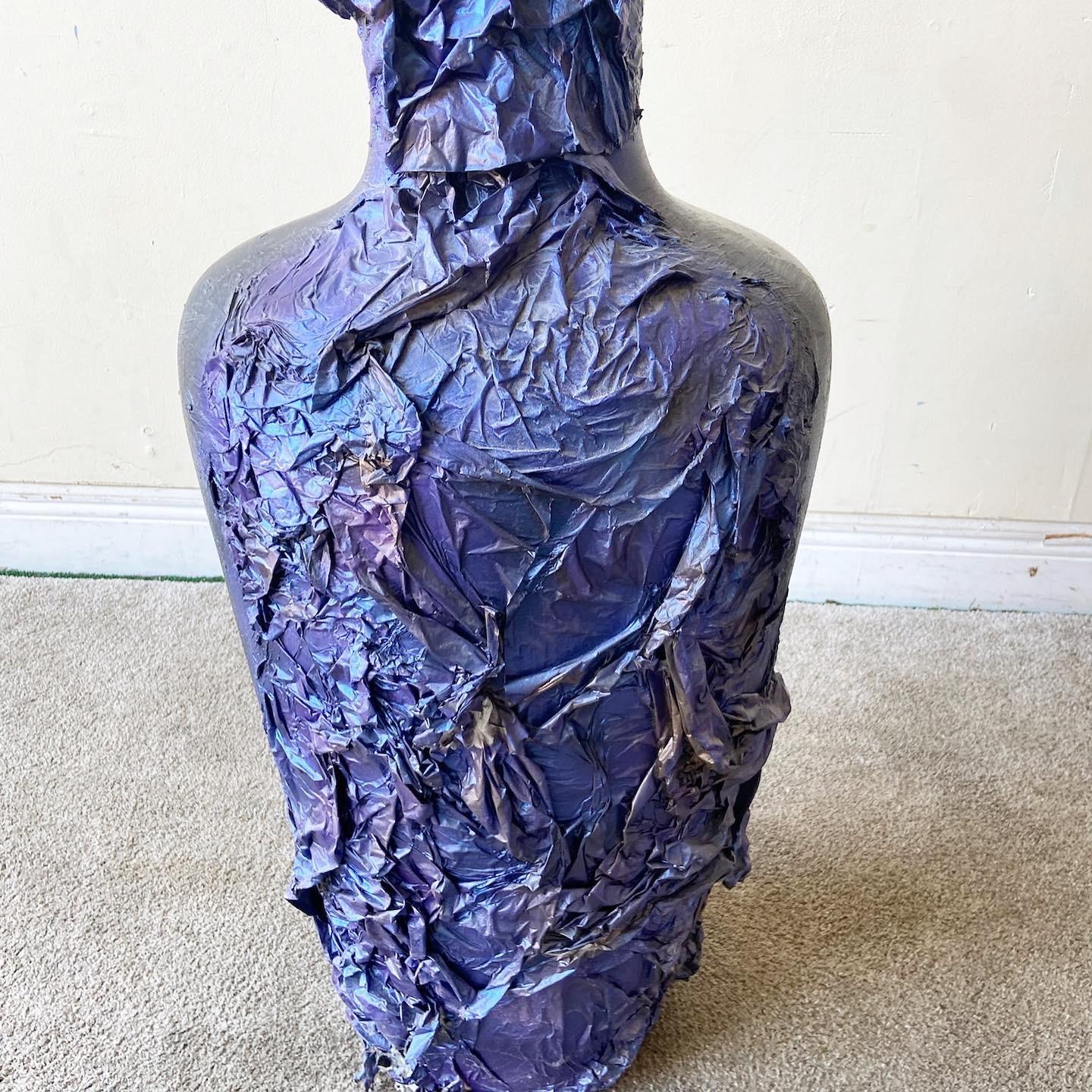 Ceramic Postmodern Black, Blue and Purple Paper Mache Vase For Sale