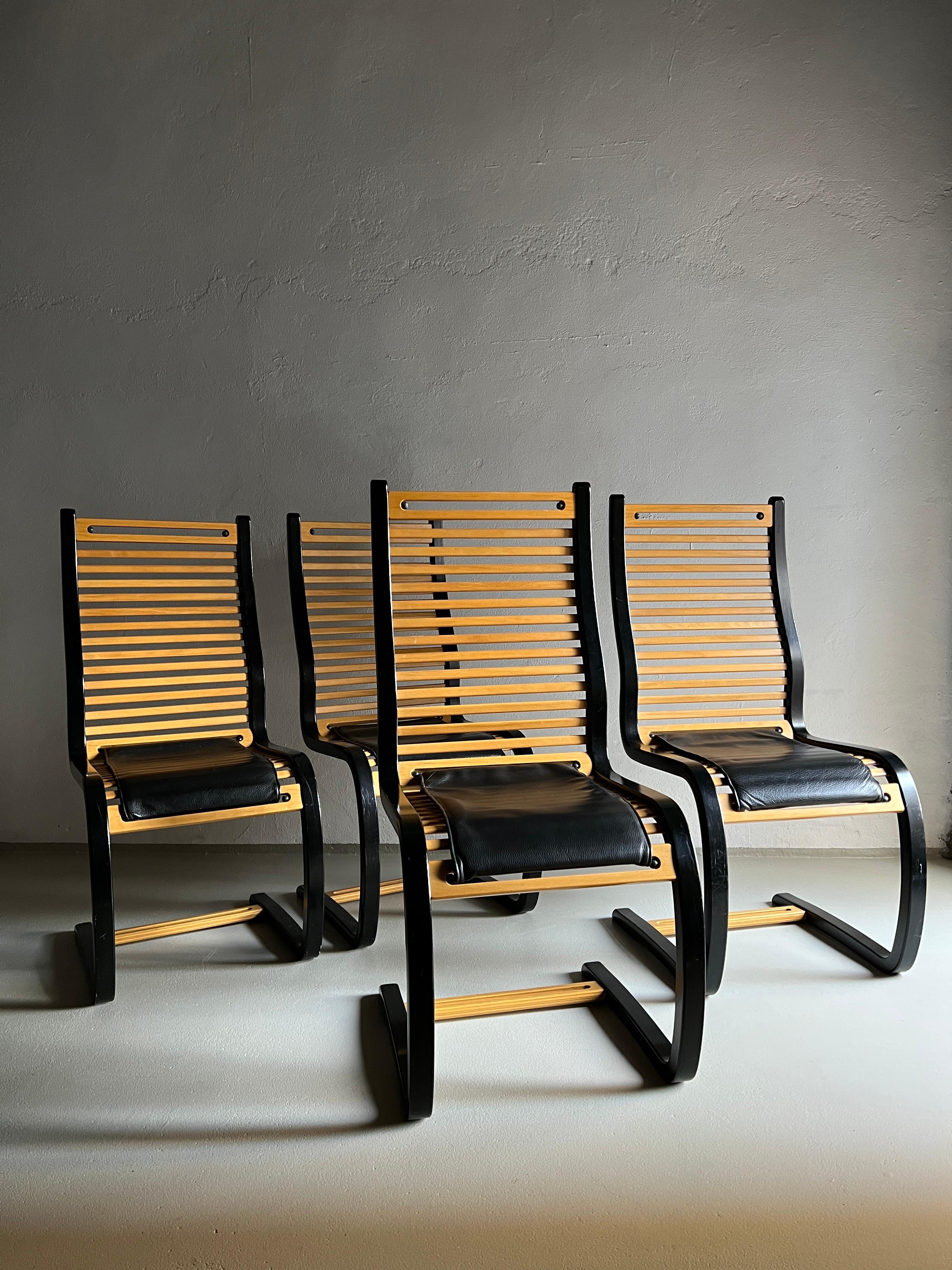 Postmodern Black Cantilevered Chairs by Terje Hope, Norway, 1980s, Set of 4 For Sale 7