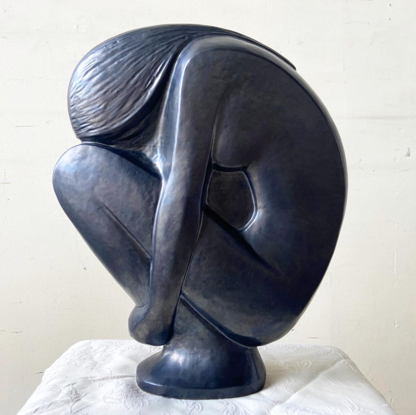 Post-Modern Postmodern Black Ceramic Crouching Female Sculpture For Sale