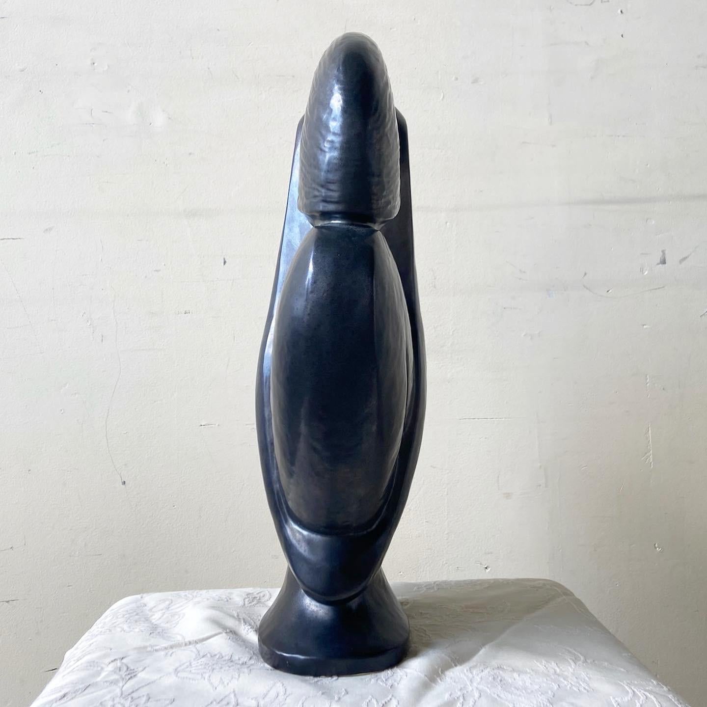 Late 20th Century Postmodern Black Ceramic Crouching Female Sculpture For Sale