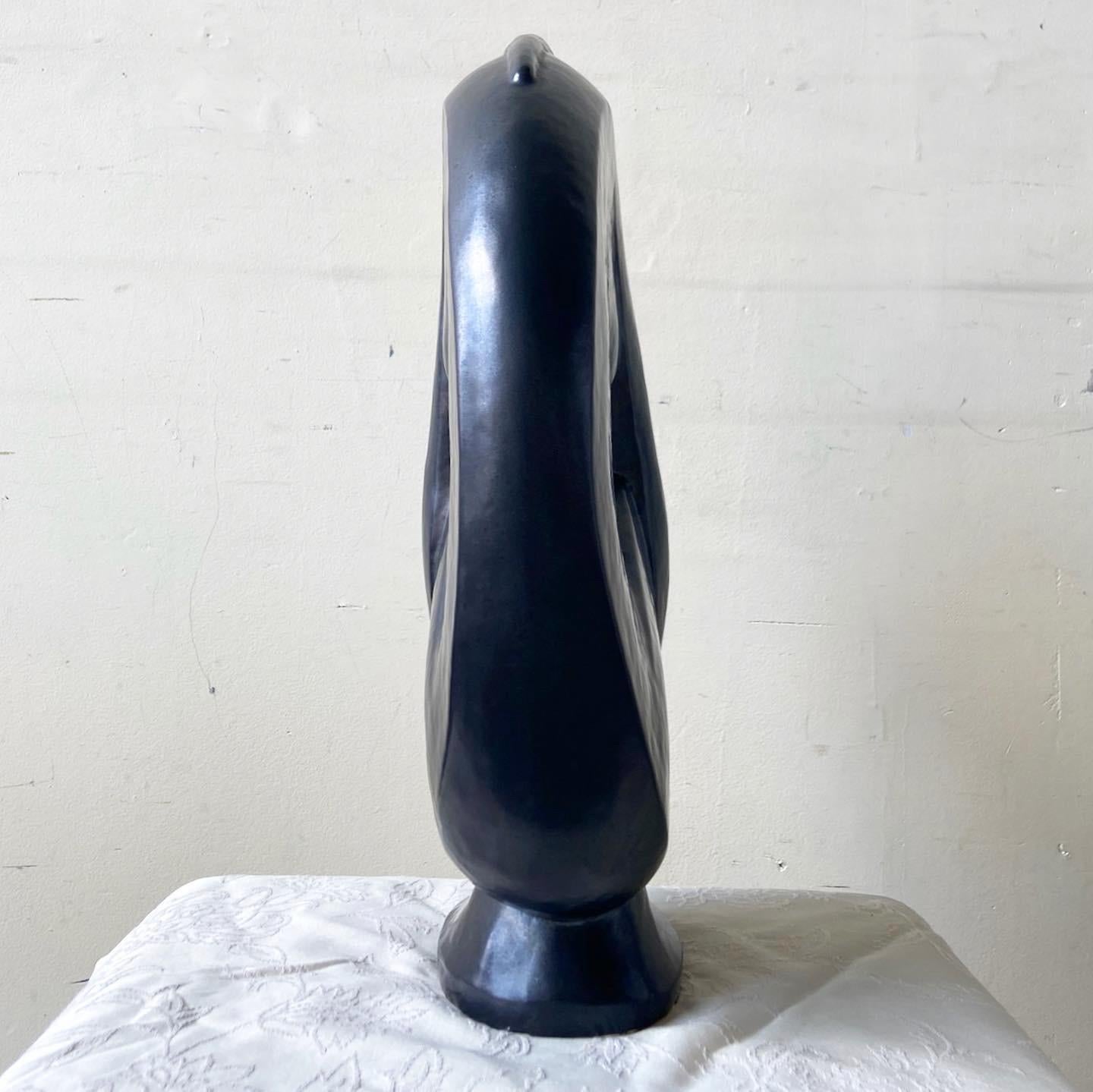 Postmodern Black Ceramic Crouching Female Sculpture For Sale 1