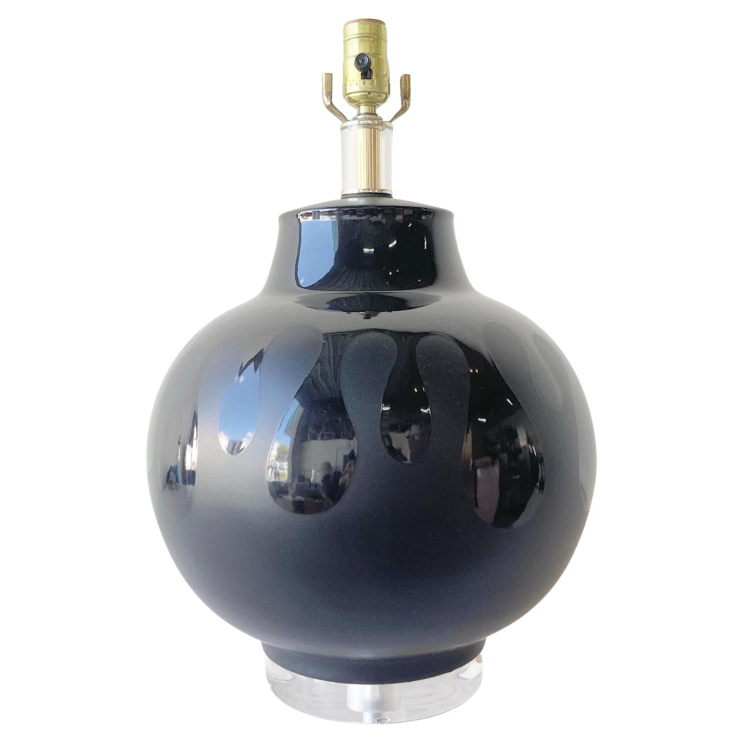 Postmodern Black Ceramic & Lucite 3 Way Table Lamp For Sale