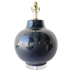 Postmodern Black Ceramic & Lucite 3 Way Table Lamp