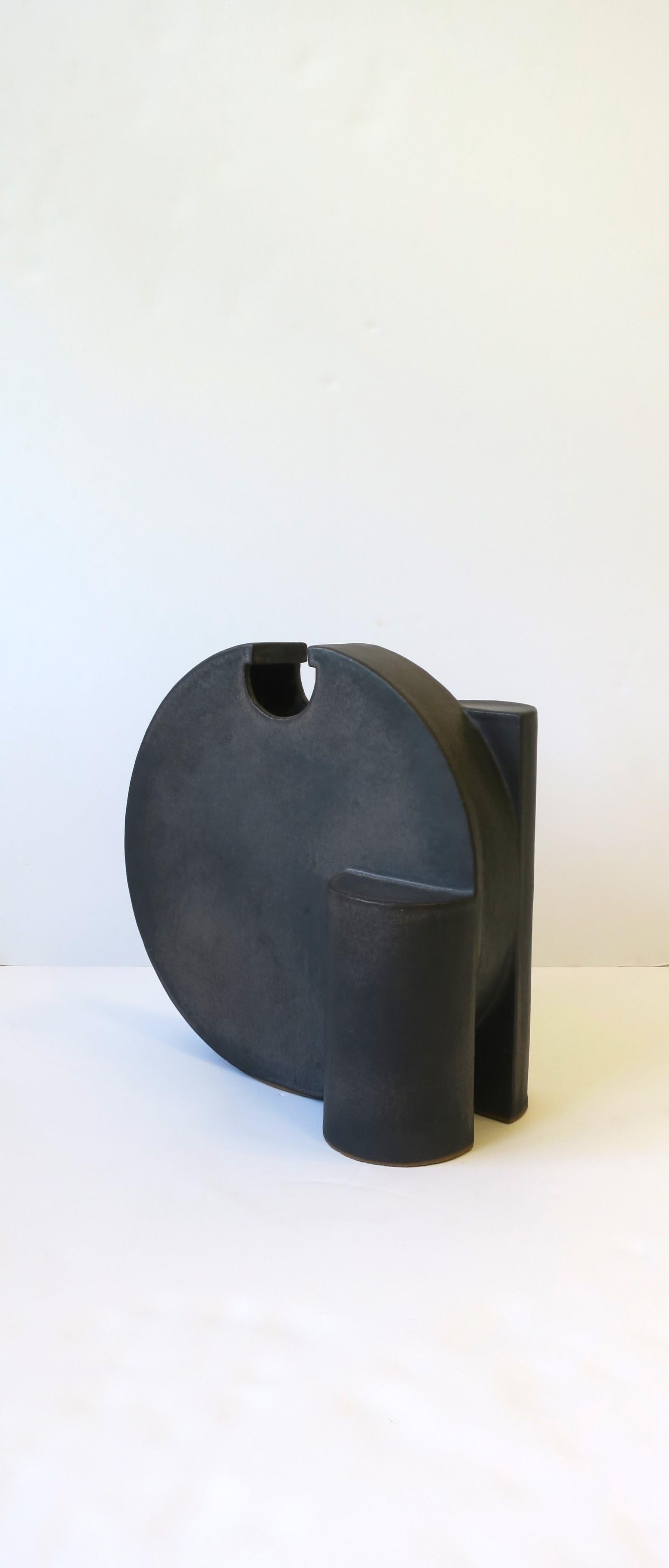 Black Charcoal Grey Sculpture Vase, Large For Sale 1