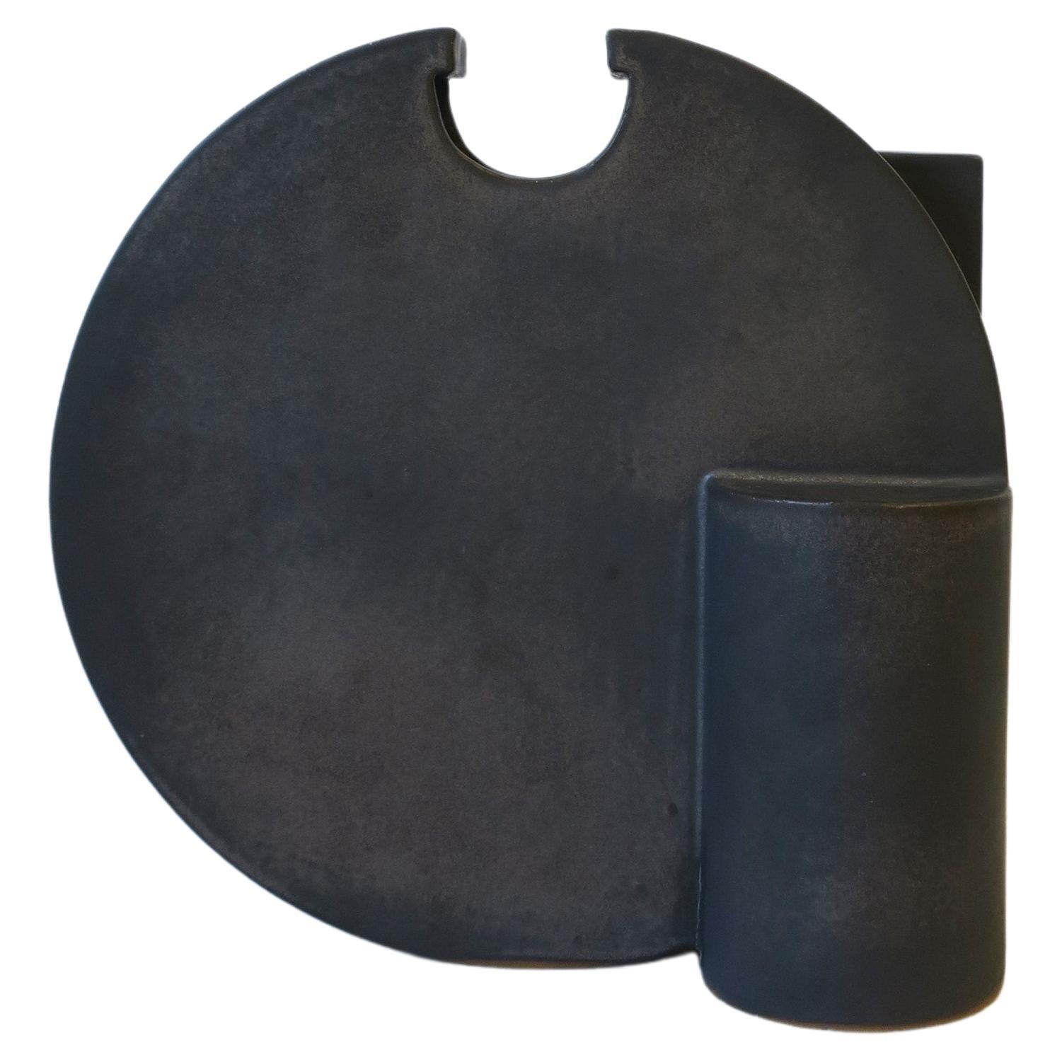 Black Charcoal Grey Sculpture Vase, Large For Sale