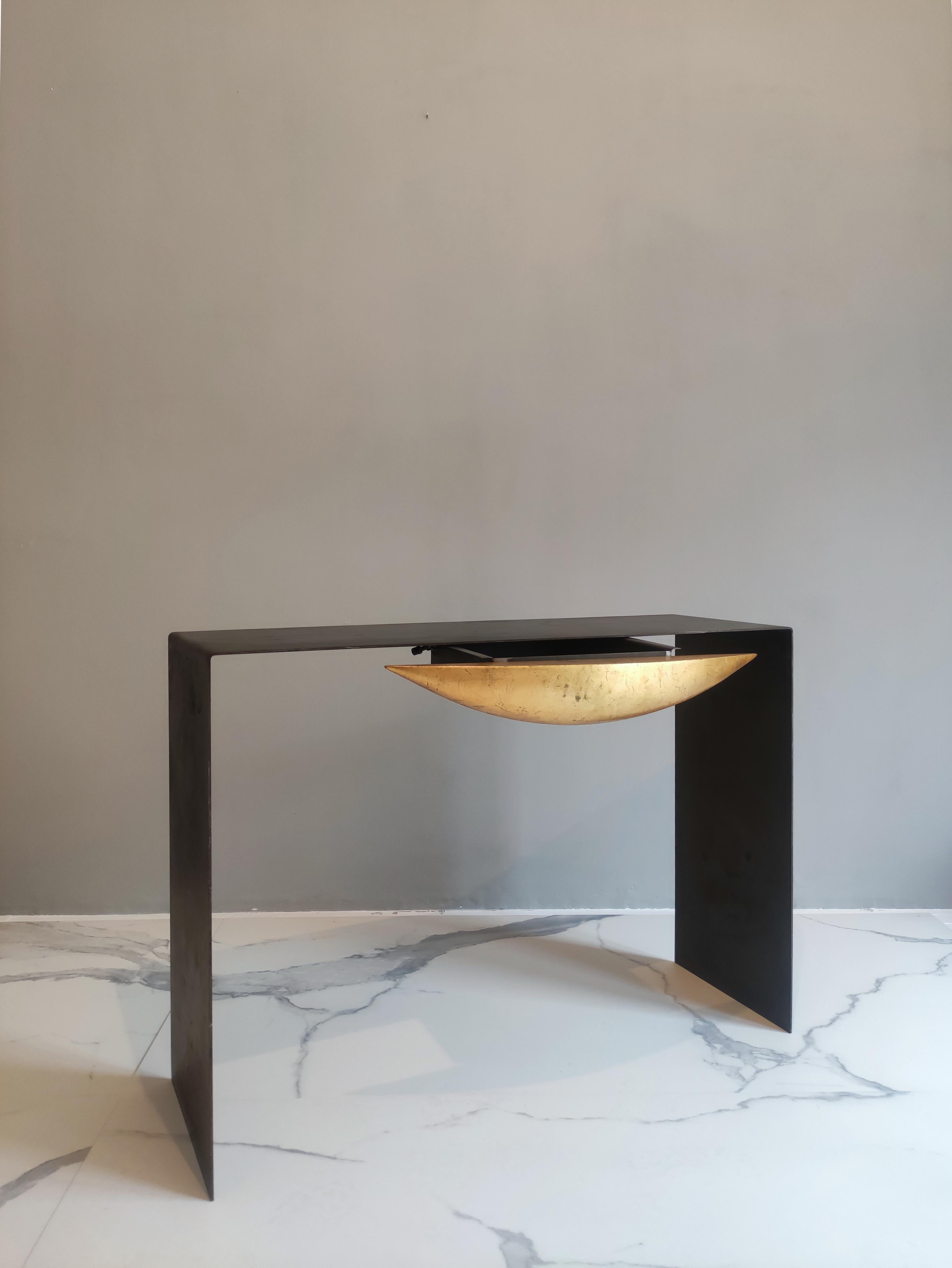 Lacquered Postmodern Black Console, 1980s For Sale