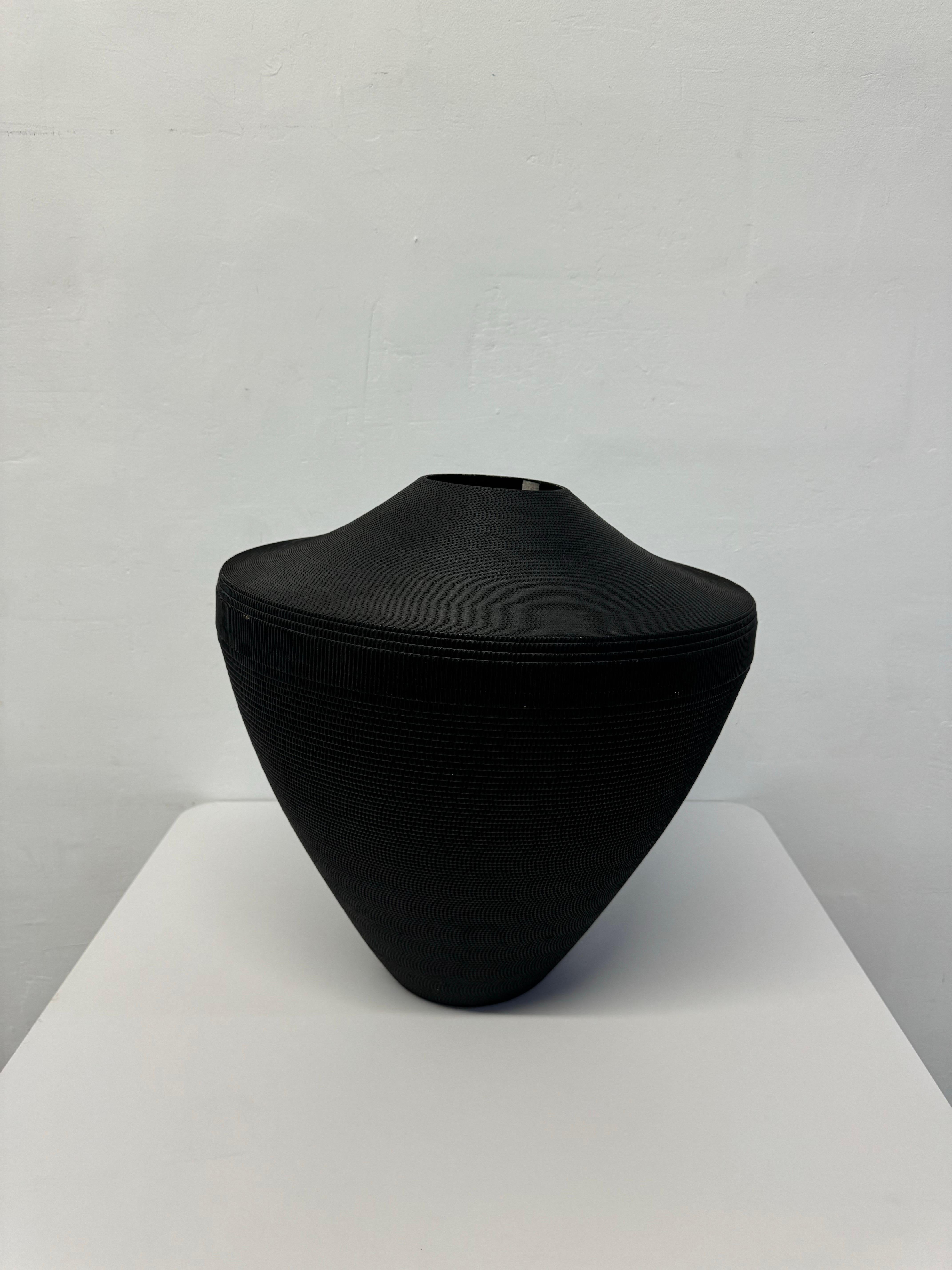 Postmodern Black Corrugated Cardboard Vase by Flute, Chicago In Good Condition For Sale In Miami, FL
