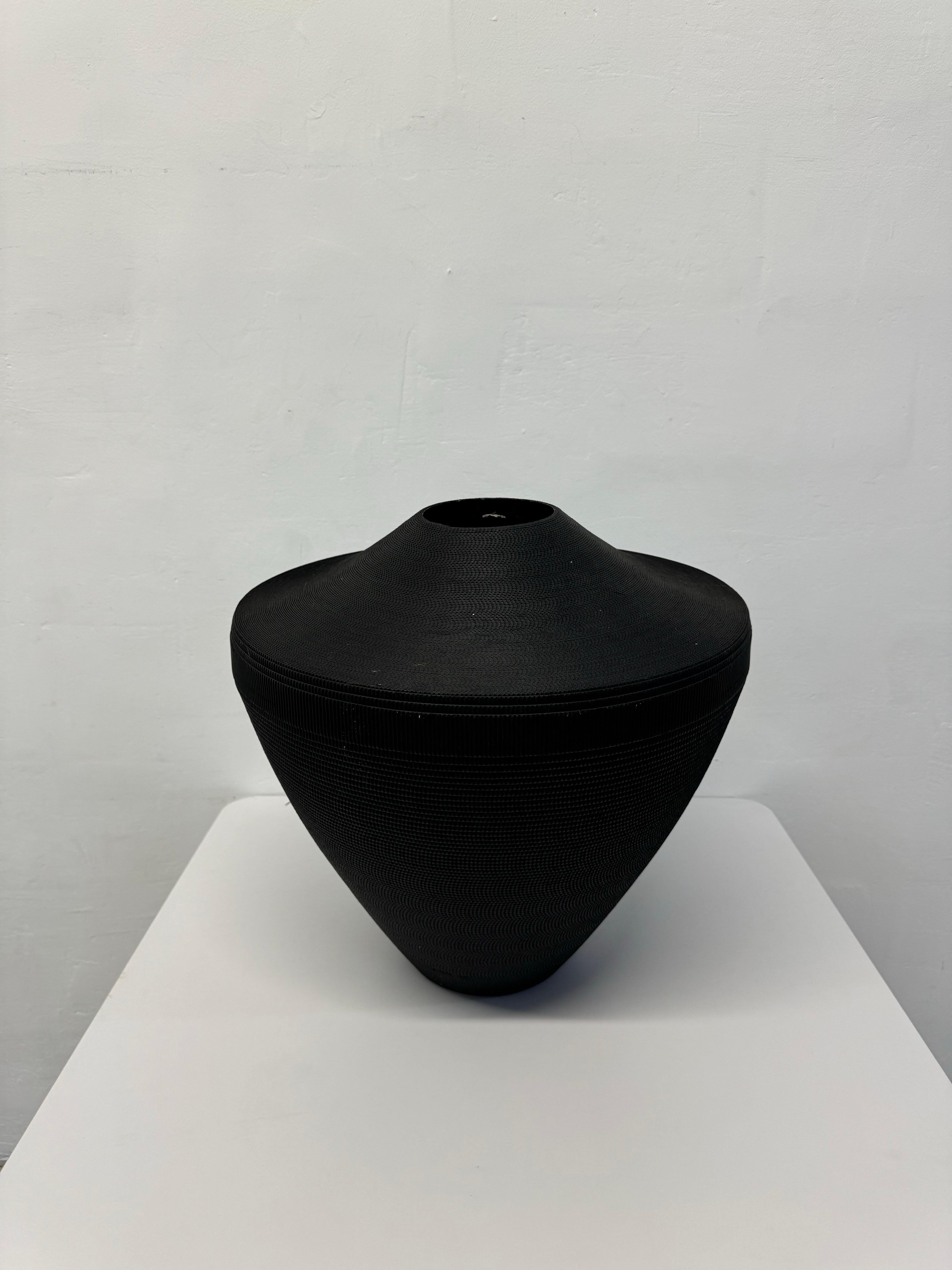 20th Century Postmodern Black Corrugated Cardboard Vase by Flute, Chicago For Sale