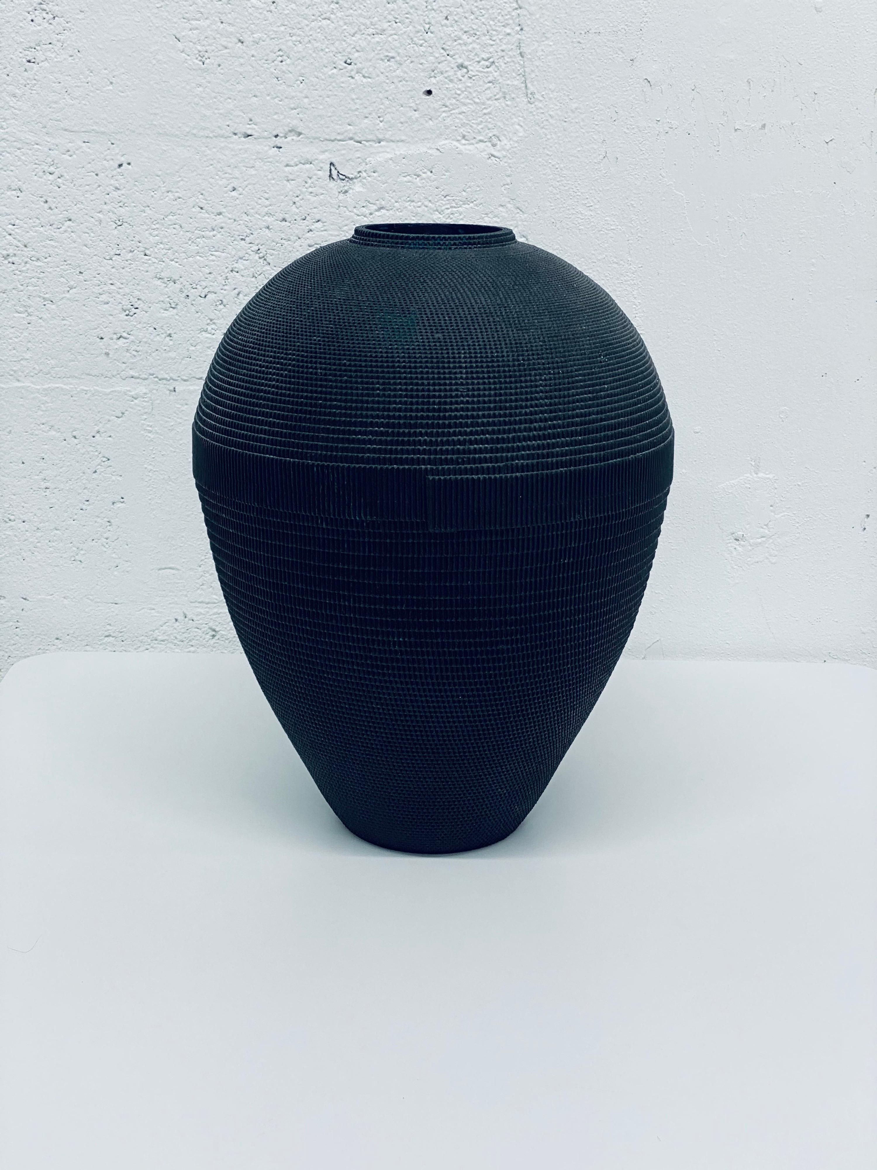 American Postmodern Black Corrugated Cardboard Vase by Flute, Chicago For Sale
