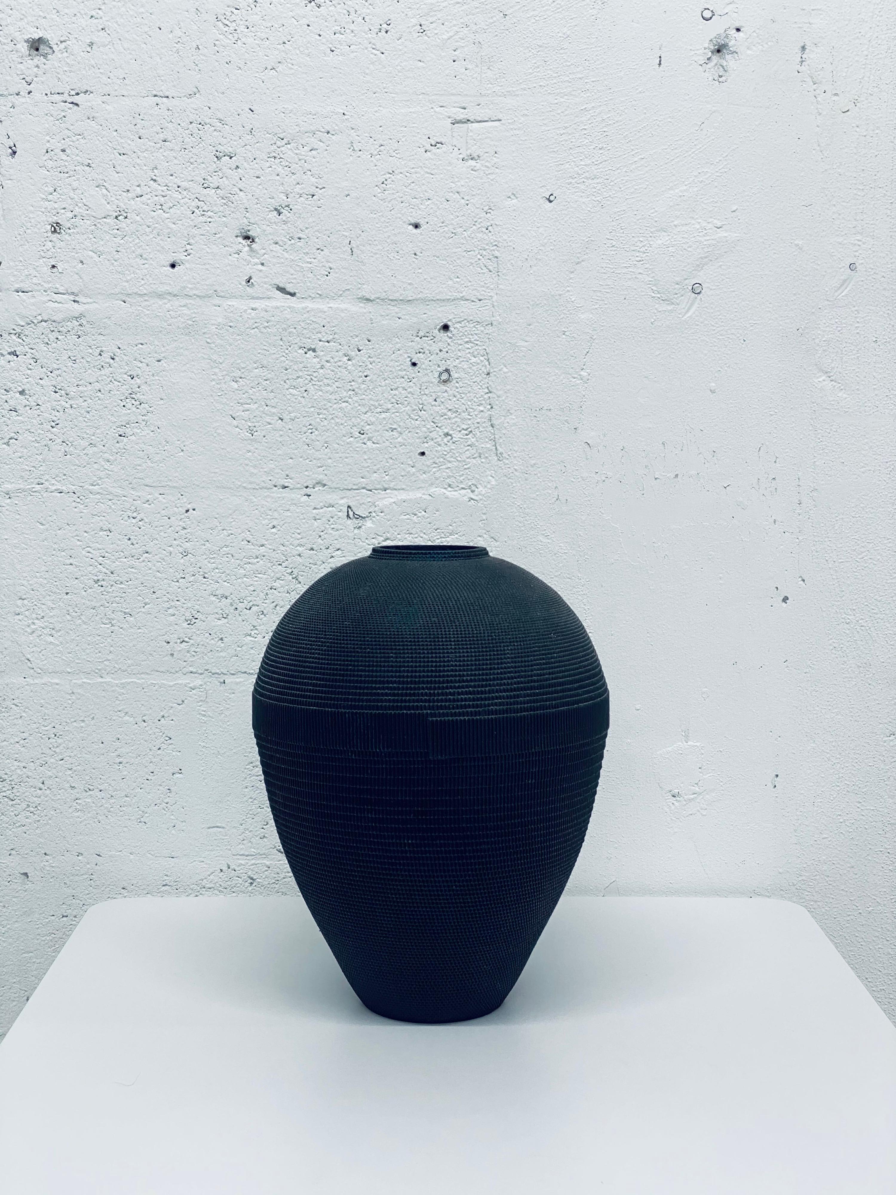Postmodern Black Corrugated Cardboard Vase by Flute, Chicago In Good Condition For Sale In Miami, FL