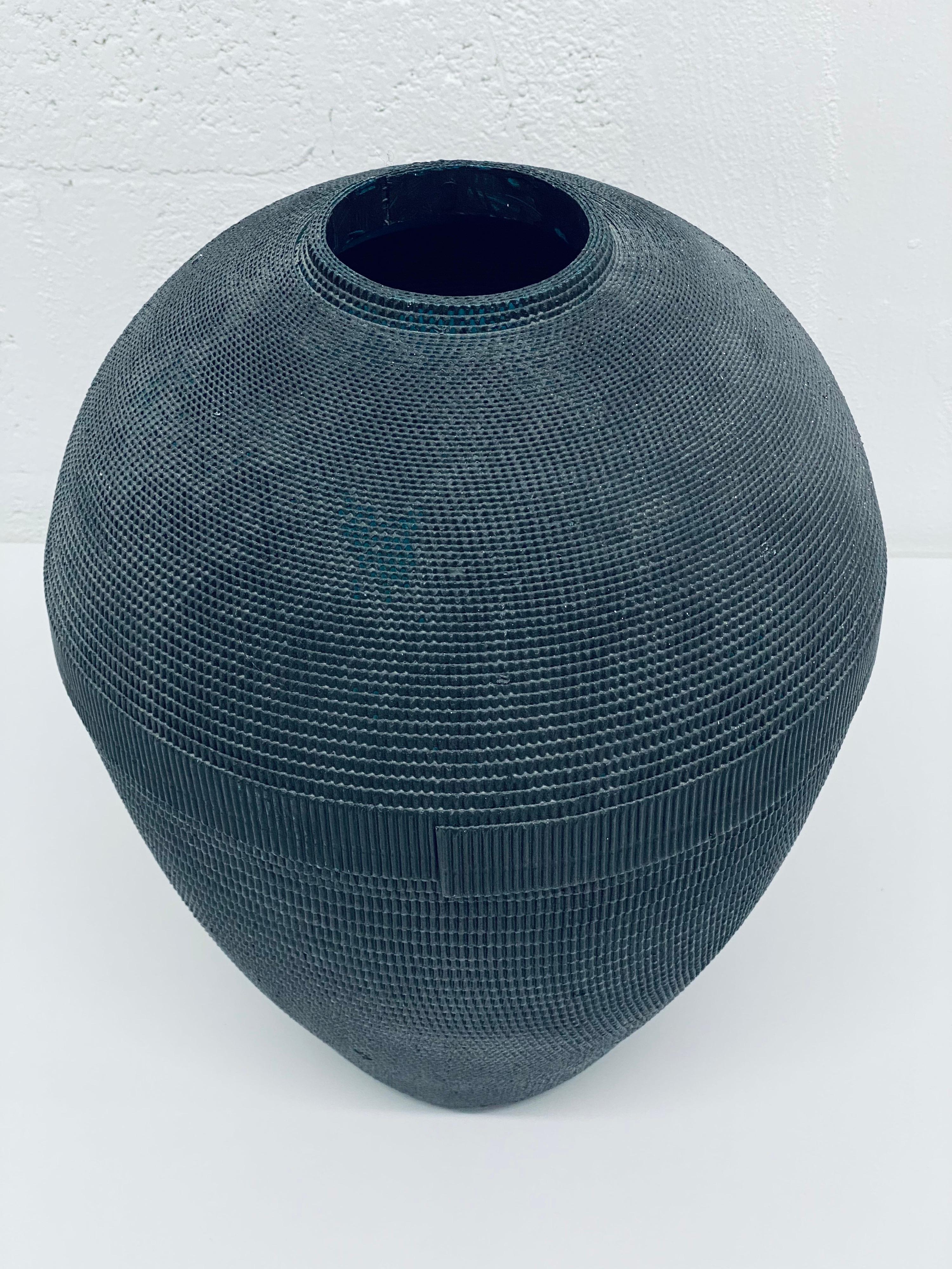 Late 20th Century Postmodern Black Corrugated Cardboard Vase by Flute, Chicago For Sale