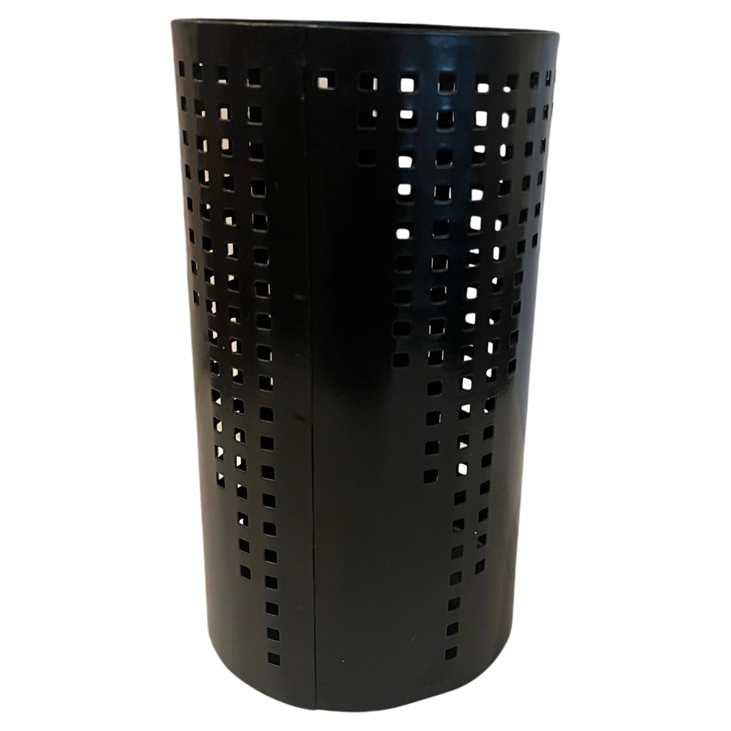 Black enameled perforated metal utensil pen holder circa 1980's small ding on the bottom as shown.