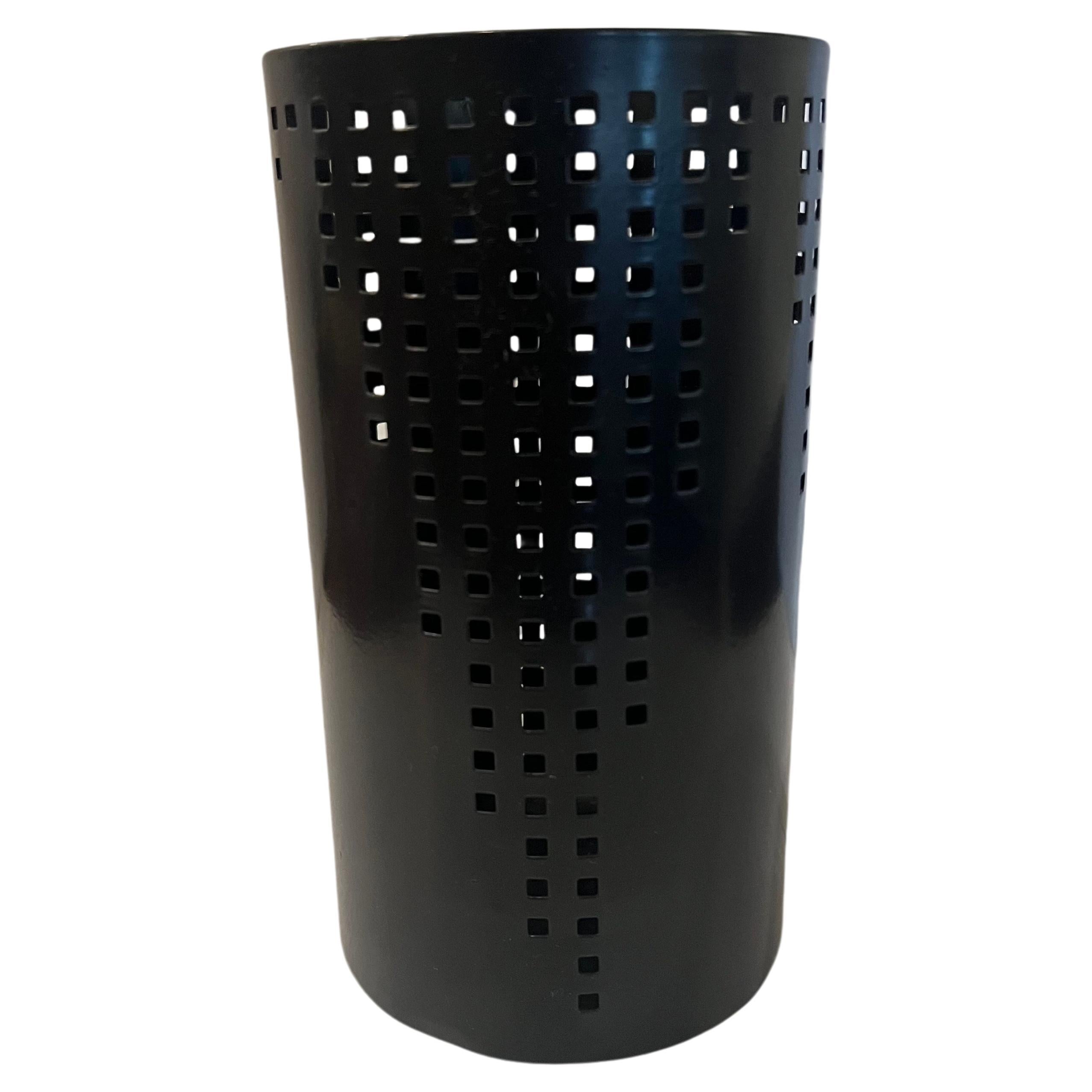 Post-Modern Postmodern Black Enameled Perforated Metal Utensil Pen Desk Top Holder For Sale