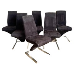 Postmodern Black Fabric Cantilever Zig Zag Dining Chairs With Chrome Base