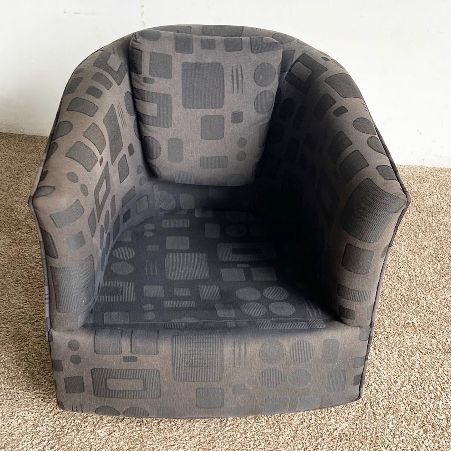 Postmodern Black Fabric Swivel Barrel Chair For Sale 4