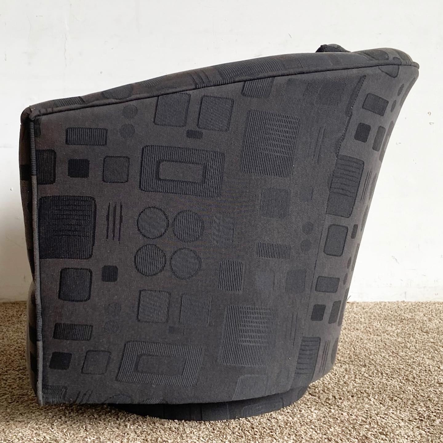 Post-Modern Postmodern Black Fabric Swivel Barrel Chair For Sale